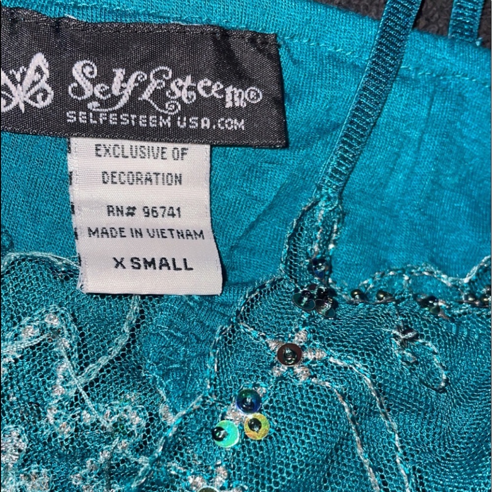 bedazzled cami top , blue green color size extra small
